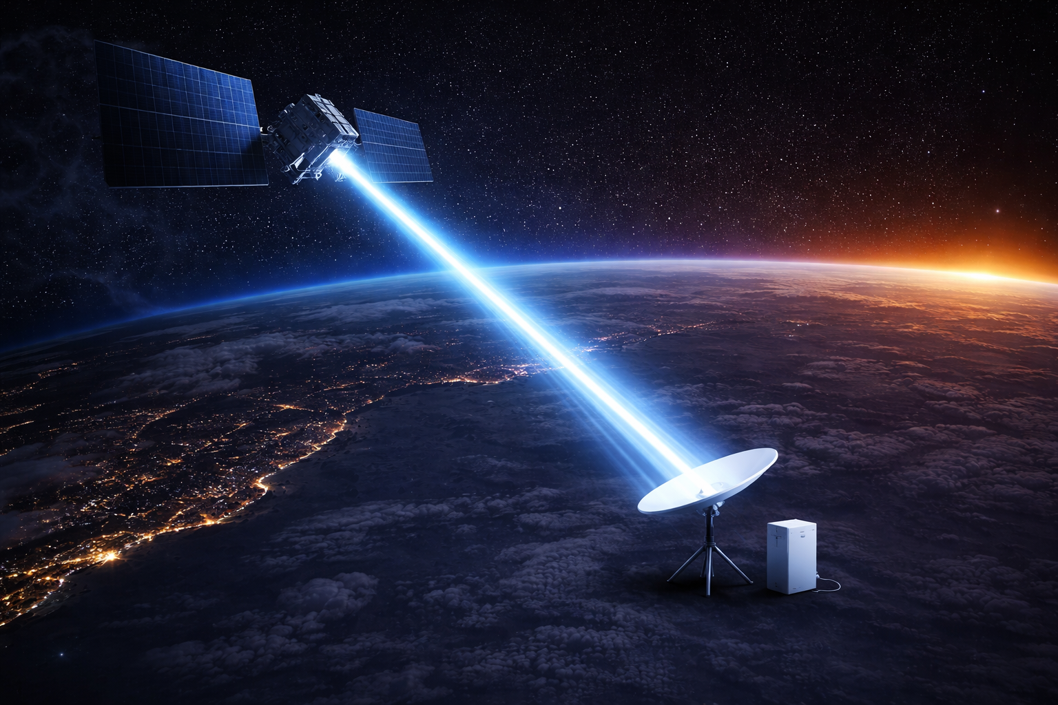 Satellite internet link between orbiting satellite and ground terminal